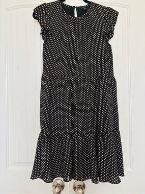 Ann Taylor Tier black with Peach Polka Dot Dress